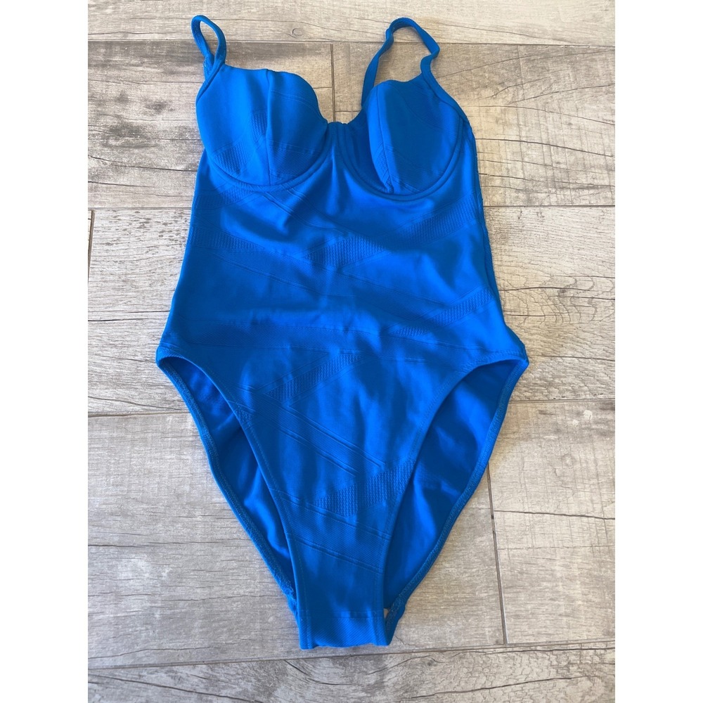 Gottex Blue Textured Underwire One Piece Swimsuit Cutout Back USA 10